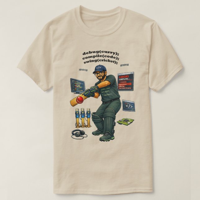 Indian Software Engineer Coder Playing Cricket URM T-Shirt (Design Front)