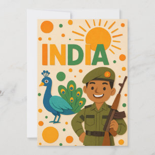 Indian Soldier with Peacock Card