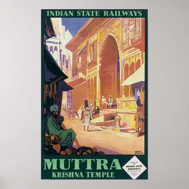 Indian State Railways Muttra Krishna Temple Poster (Front)