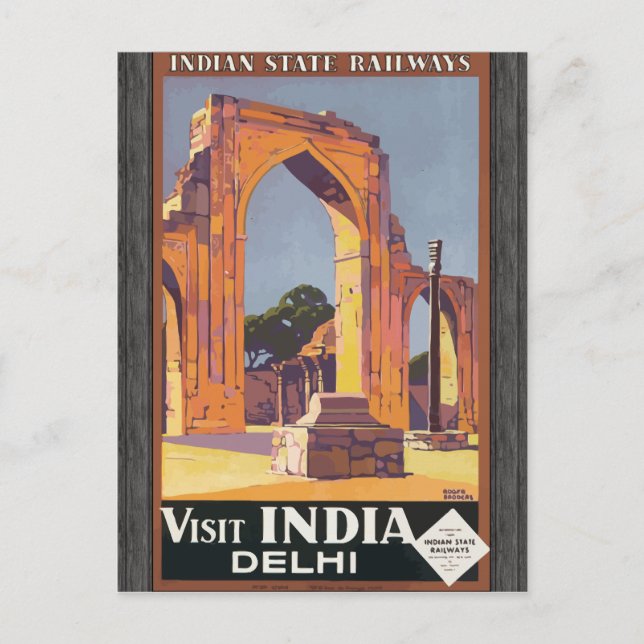 Indian State Railways Visit India Delhi, Vintage Postcard (Front)