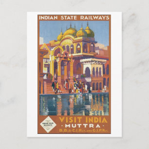Indian State Railways Visit India Muttra Postcard