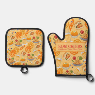 Indian Street Food Pattern Colourful Festive Chai  Oven Mitt & Pot Holder Set