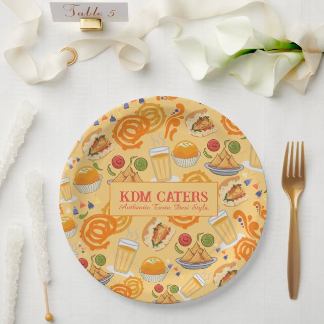 Indian Street Food Pattern Colourful Festive Chai  Paper Plate (Wedding)