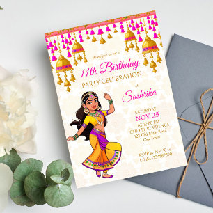 Indian style birthday party cute Indian girl Invitation