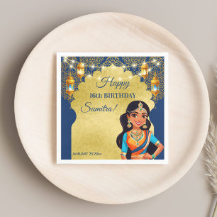 Indian style girls birthday party printed template napkin