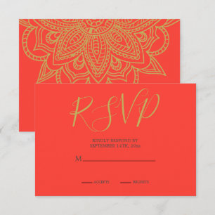 Indian Style Orange Gold Colour Modern Wedding Enclosure Card