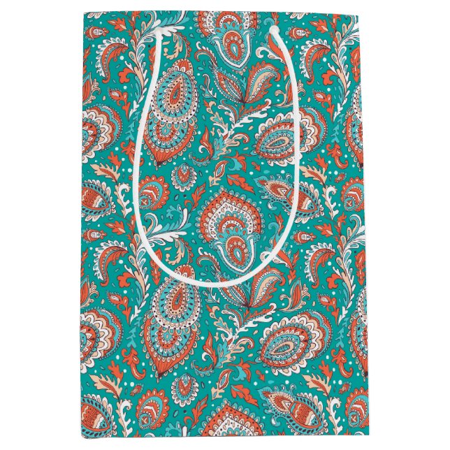 Indian style paisley floral seamless pattern medium gift bag (Front)