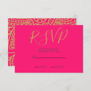 Indian Style Pink Gold Colour Modern Wedding RSVP Enclosure Card