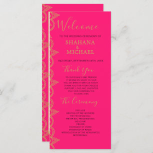 Indian Style Pink Gold Colour Wedding Program Programme