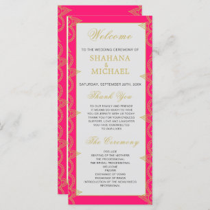 Indian Style Pink Gold Pattern Wedding Program Programme