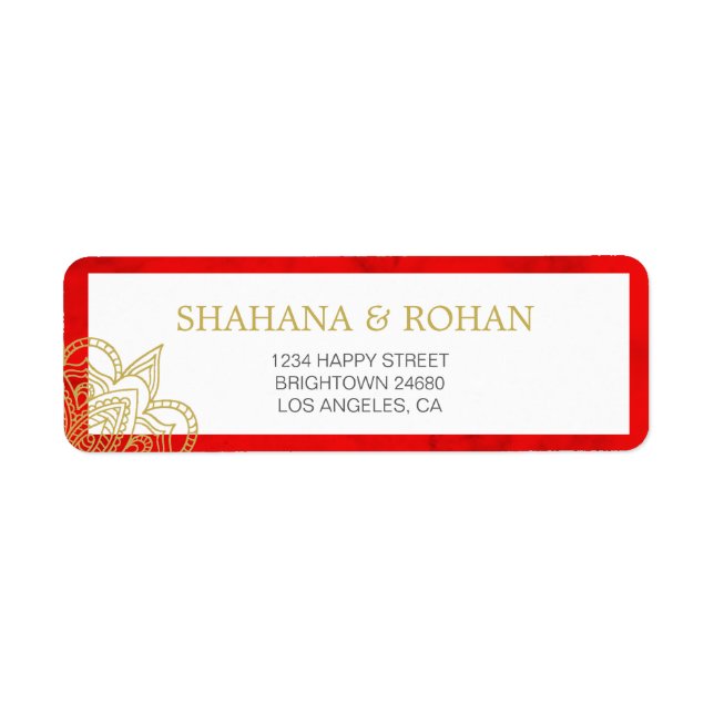 Indian Style Red Gold Chic Wedding Address (Front)