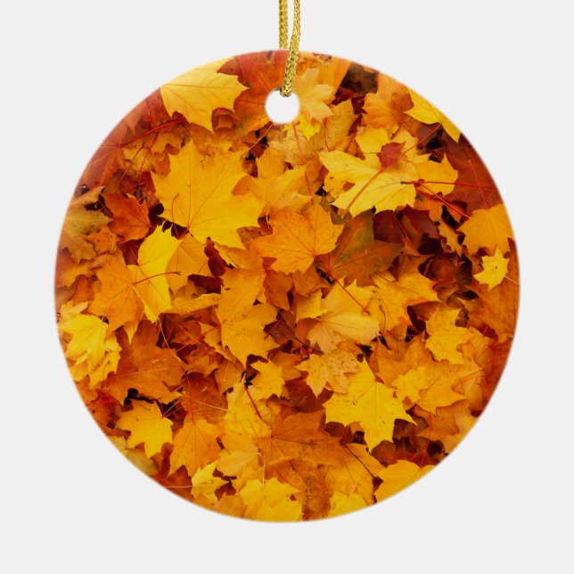 Indian Summer Golden Leaves Ceramic Tree Decoration (Front)