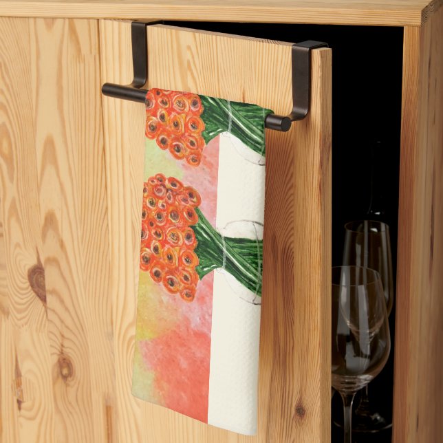 Indian Summer Italian Ranunculus Watercolor Tea Towel (Thirds Fold)