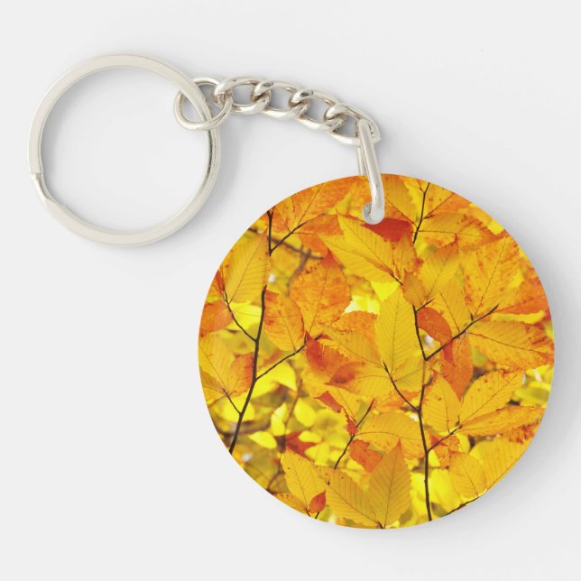 Indian Summer, Yellow Autumn Fall Leaves Key Ring (Front)
