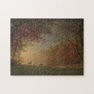 Indian Sunset Deer by a Lake Jigsaw Puzzle