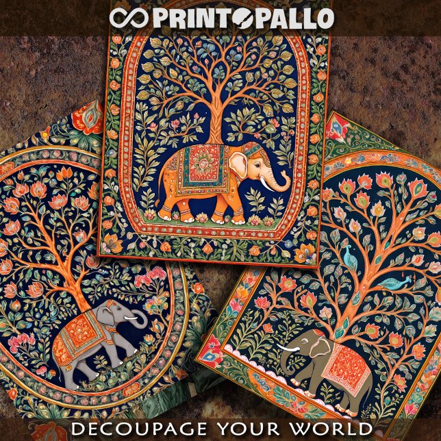 Indian tapestry with life tree and elephant -  wrapping paper sheet (Creator Uploaded)