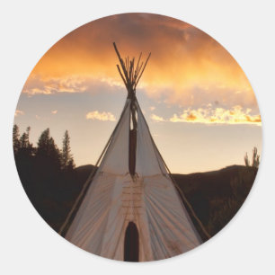 Indian Teepee Sunset vertical image Classic Round Sticker