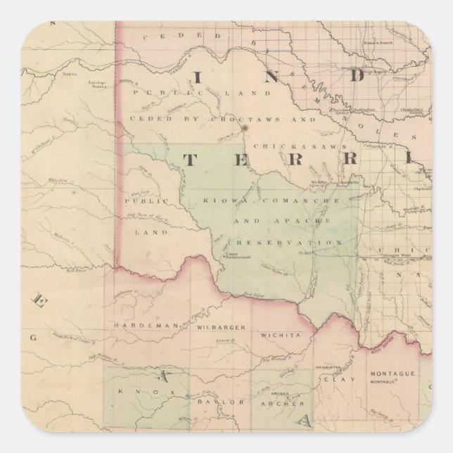 Indian Territory and Texas, North West Portion Square Sticker (Front)