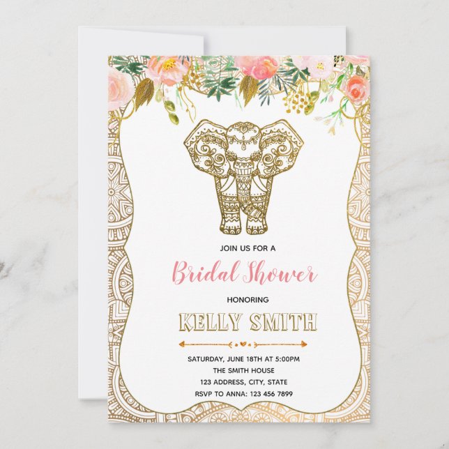Indian themed bridal shower party invitation (Front)