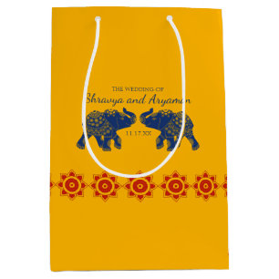 Indian Themed Elephants in Royal Blue Wedding Medium Gift Bag