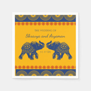 Indian Themed Elephants in Royal Blue Wedding Napkin