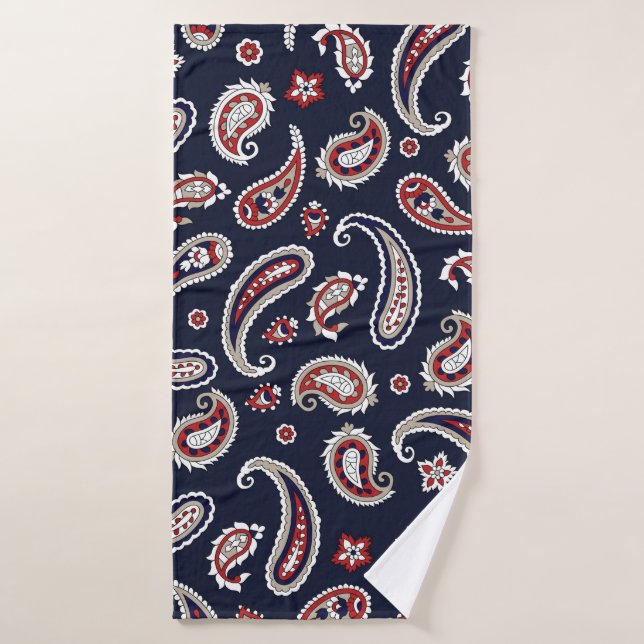 Indian Traditional paisley pattern on navy Bath Towel (Bath Towel)