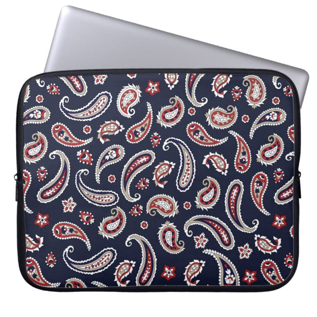 Indian Traditional paisley pattern on navy Laptop Sleeve (Front)
