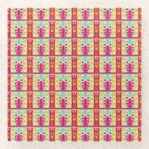 Indian Traditional Textile Design Illustration Glass Coaster