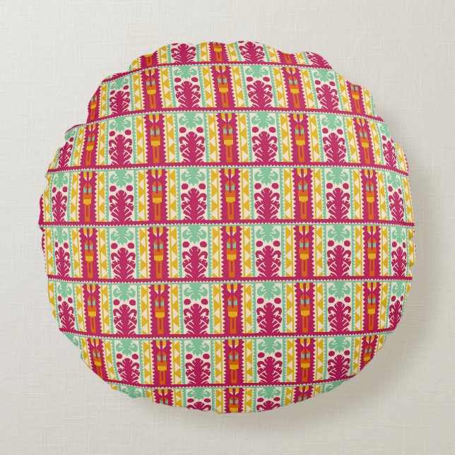 Indian Traditional Textile Design Illustration Round Cushion (Front)