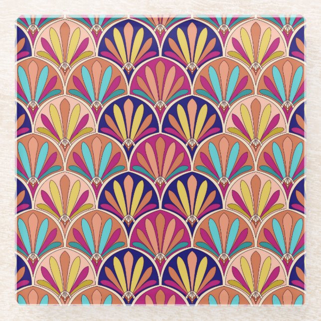 Indian Traditional Textile Illustration Glass Coaster (Front)
