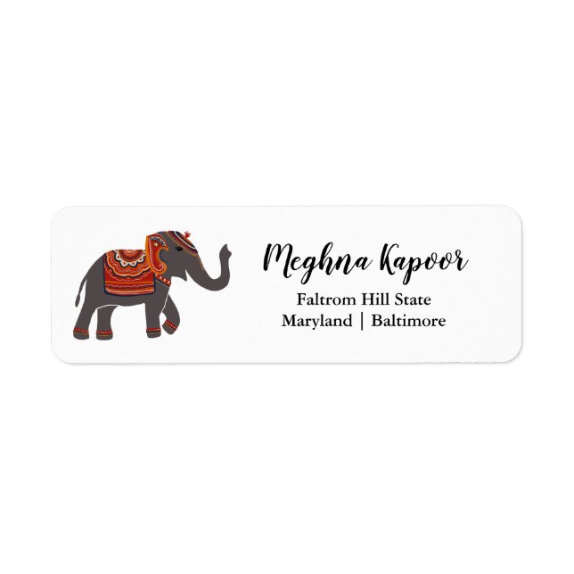 Indian Traditional Wedding Elephant Label (Front)