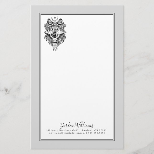 Indian Tribal Wolf | Add Your Name Stationery (Front)