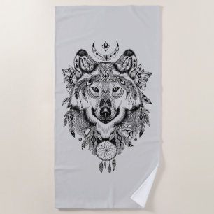 Indian Tribal Wolf Beach Towel