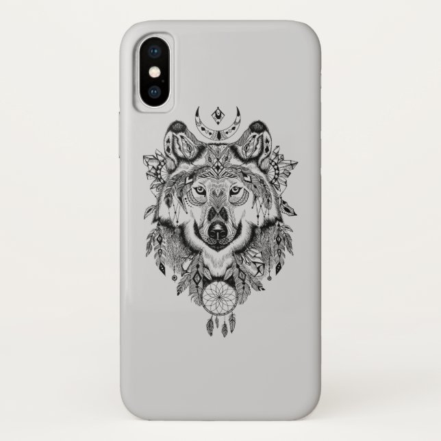Indian Tribal Wolf Case-Mate iPhone Case (Back)