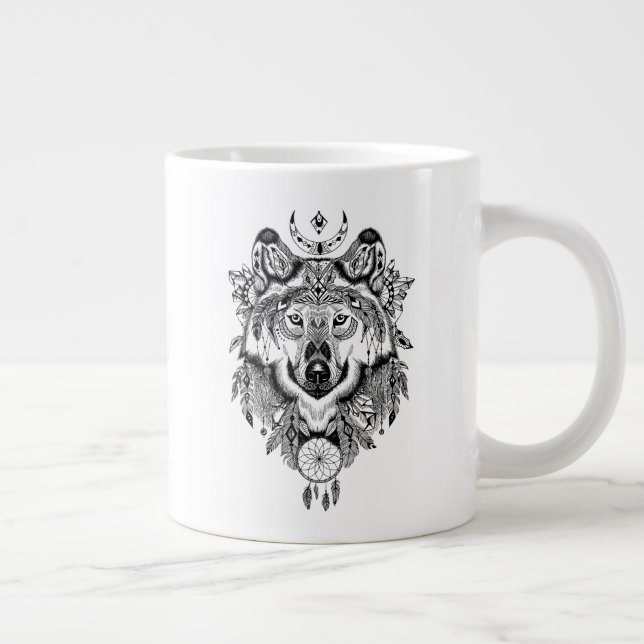 Indian Tribal Wolf Large Coffee Mug (Right)