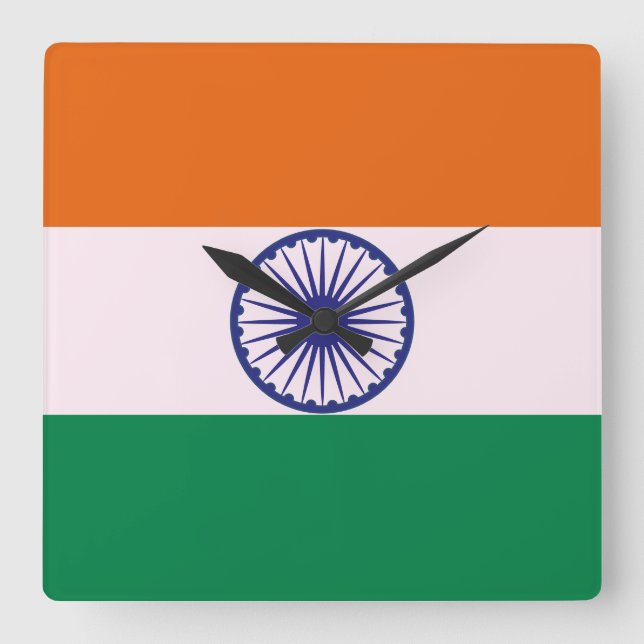 Indian Tricolour Tiranga Square Wall Clock (Front)