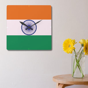 Indian Tricolour Tiranga Square Wall Clock