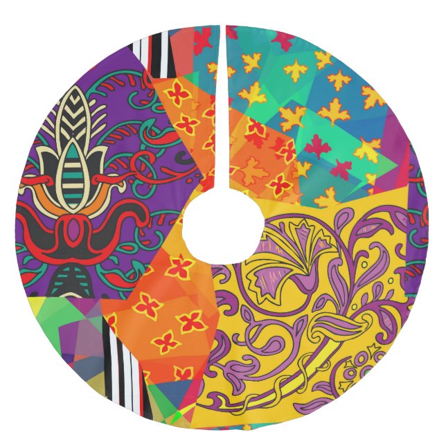 Indian Turkish Festive Patchwork Mandala Brushed Polyester Tree Skirt (Front)