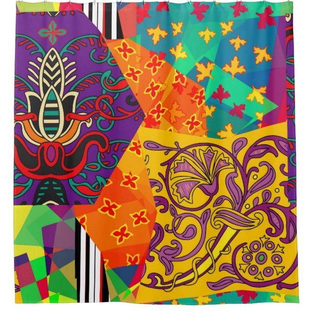 Indian Turkish Festive Patchwork Mandala Shower Curtain (Front)