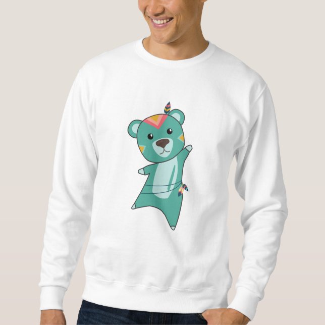 Indian Turquoise Bear Carnival Teddy Feather Sweatshirt (Front)