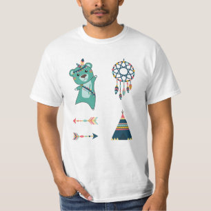 Indian Turquoise Bear Stickers Tipi T-Shirt