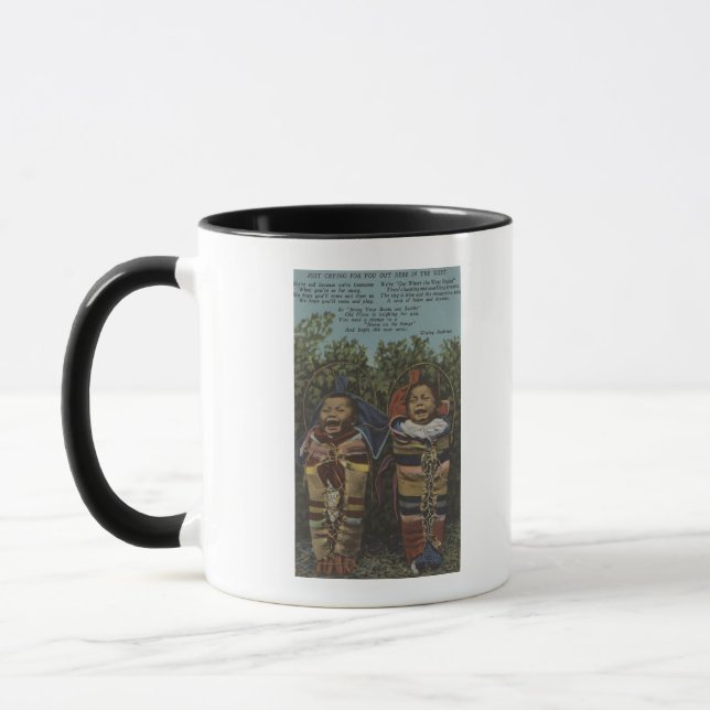 Indian Twins in Papooses & "Just Crying�" Mug (Left)