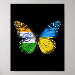 Indian Ukrainian Flag Butterfly India Ukraine Poster