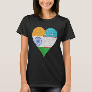 Indian Uzbekistani Flag Heart T-Shirt