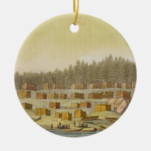 Indian Village, New Georgia, Alaska (colour engrav Ceramic Tree Decoration