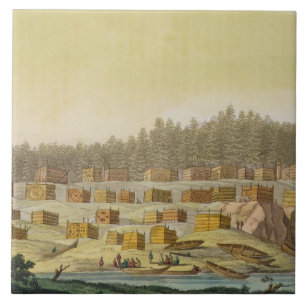 Indian Village, New Georgia, Alaska (colour engrav Tile