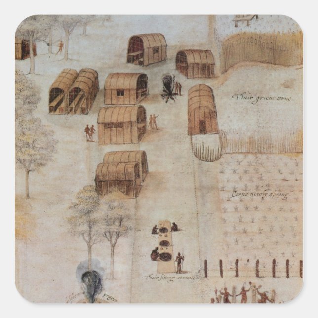 Indian Village of Secoton Square Sticker (Front)