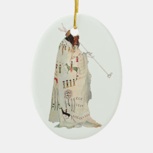 Indian Warrior with Pipe Portrait by Karl Bodmer Ceramic Tree Decoration