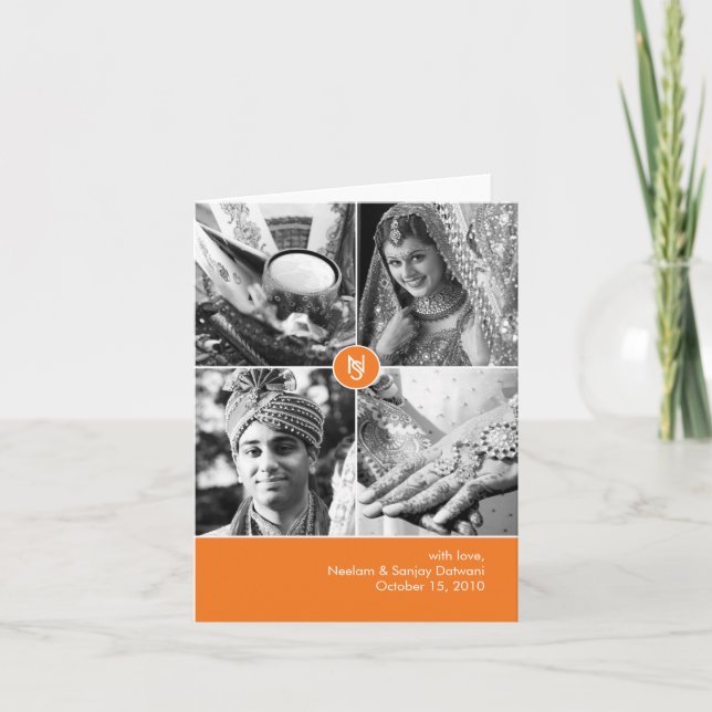 Indian Wedding 4 Photo Thank You Card (Front)