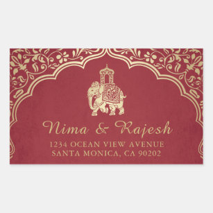 Indian Wedding Address Labels, Blue and Gold Rectangular Sticker